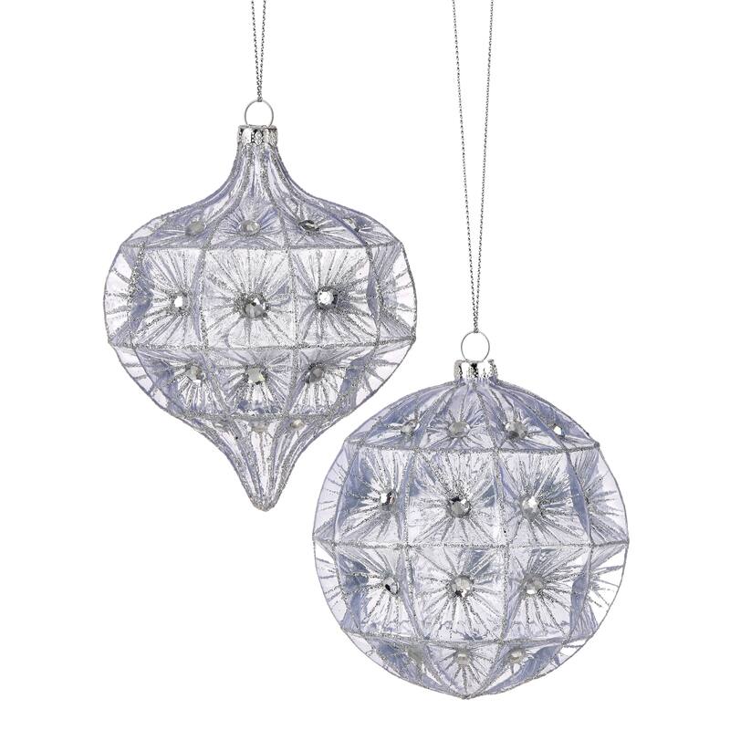 4-4.5" Glass Jewel Ball and Kismet Ornament Set of 2
