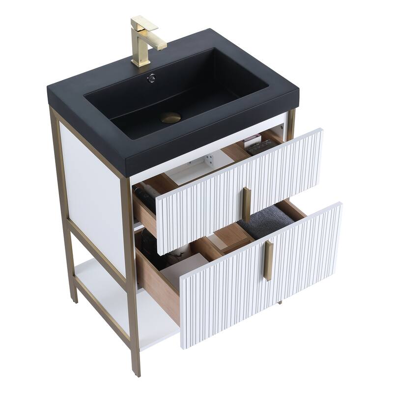 Fine Fixtures Serenity Modern Bathroom Vanity with Black Gel Acrylic Top