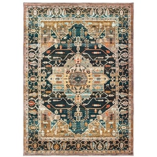 Style Haven Seville Blue/ Gold Distressed Medallion Area Rug - Bed Bath ...