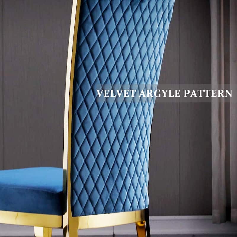 Upholstered dining chair with Hand-stitched diamond backrest and polished stainless steel legs