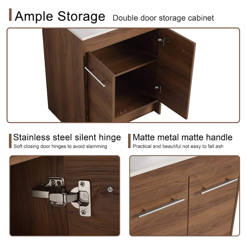 Malwee 24"/36"/48"/60" FreeStanding Bathroom Vanity, Floor Stand Bathroom Vanity with Ceramic Sink,Soft Close Door and Shelf