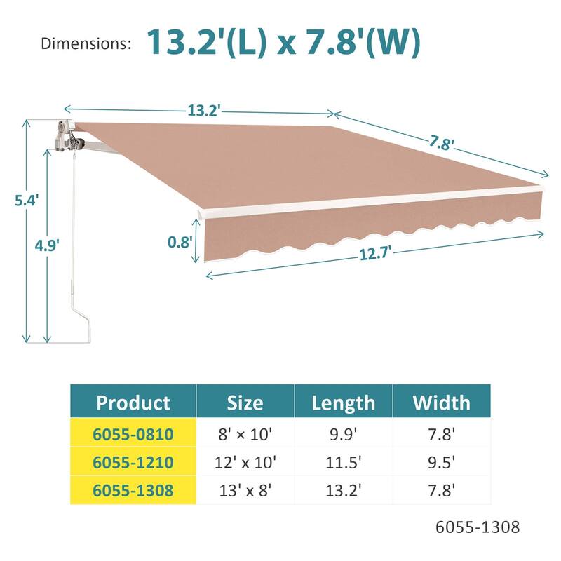 MCombo13x8Feet Manual Retractable Patio Door Window Awning Sunshade Shelter Outdoor Canopy