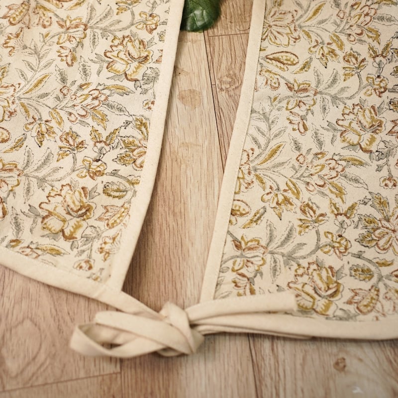 Fabdivine Cotton Christmas Tree Skrit Office Decor Block Print Holiday Gift - 36" - Kudrat- Mustard, Brown, Grey - Rustic/Modern & Contemporary/Farmhouse