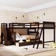 preview thumbnail 1 of 12, L Shaped Solid Wood Bunk Bed for Kids, Twin-Twin Over Full Triple Bed Frame w/3 Drawers, Storage Ladder & Full-Length Guardrail Espresso - Full