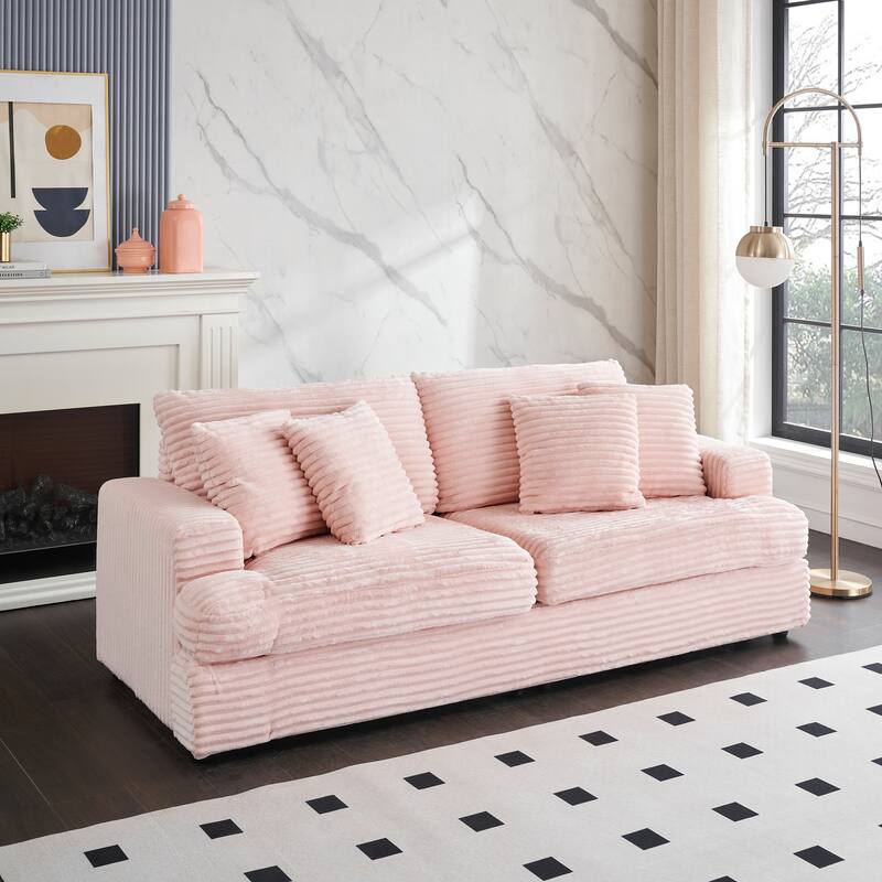 Corduroy Loveseat Sofa with 4 Pillows & Cushions, Upholstered Deep Seat Sofa wSolid Wood Base Frame Recliner Sofa Couch