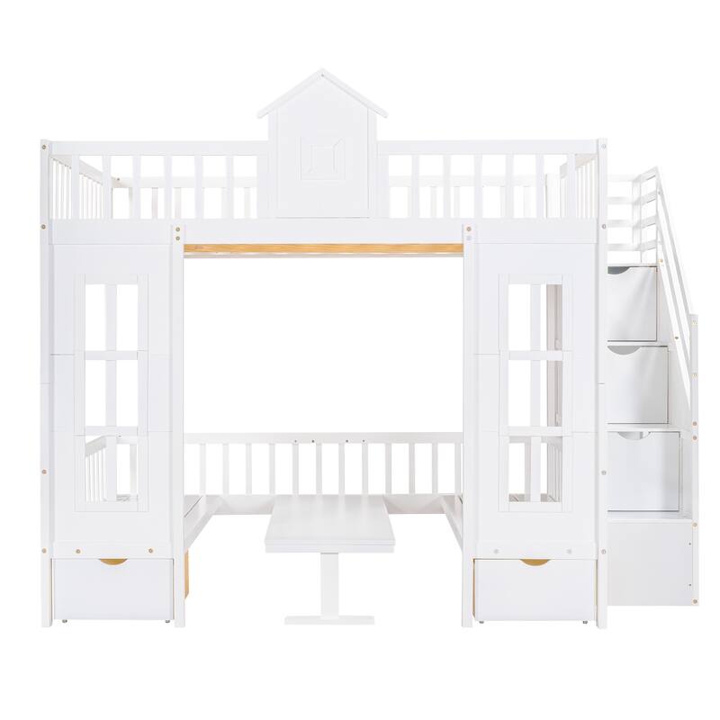 Bunk Bed with Changeable Table , Bunk Bed Turn into Upper Bed and Down Desk with 2 Drawers