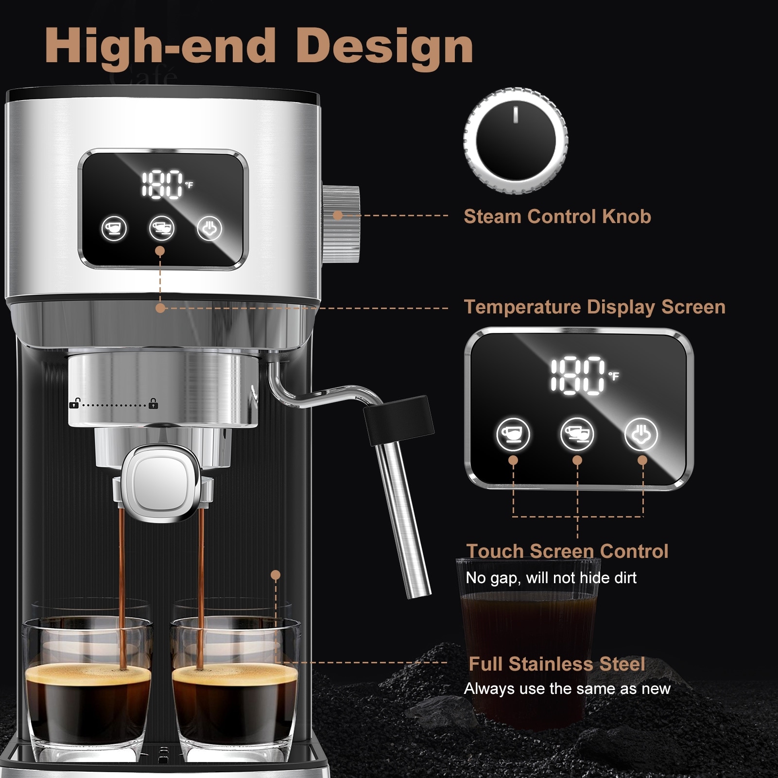 20 Bar Espresso Machine with Milk Frother Steam Wand, ESE Pod  display picture 1