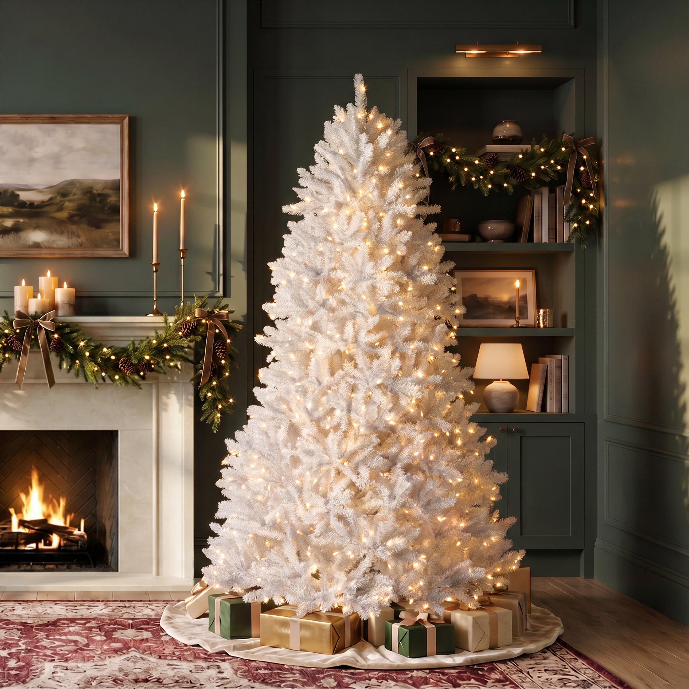 National Tree Company 7 ft. Dunhill Fir® White Hinged Tree with 700 Clear Lights-UL - 7 Foot