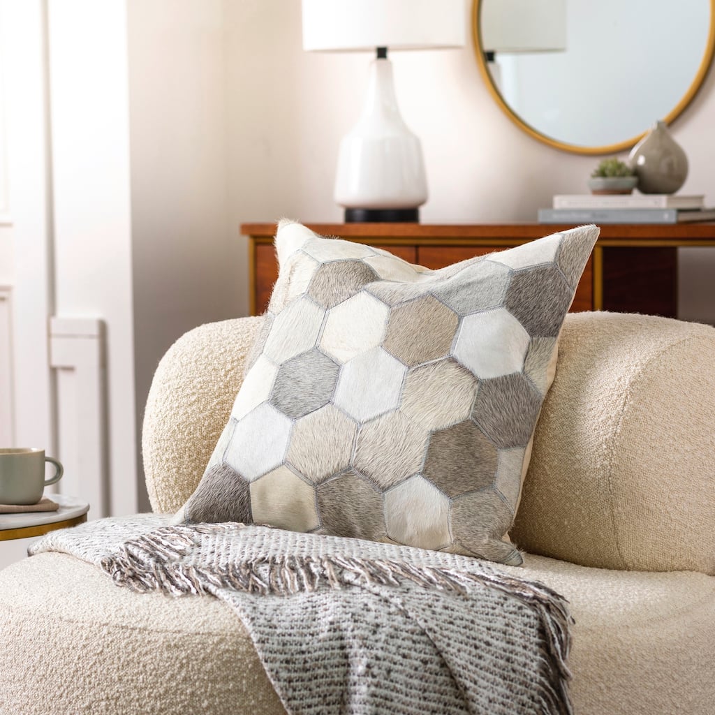 Rihannae Hexagon Hair on Hide Throw Pillow