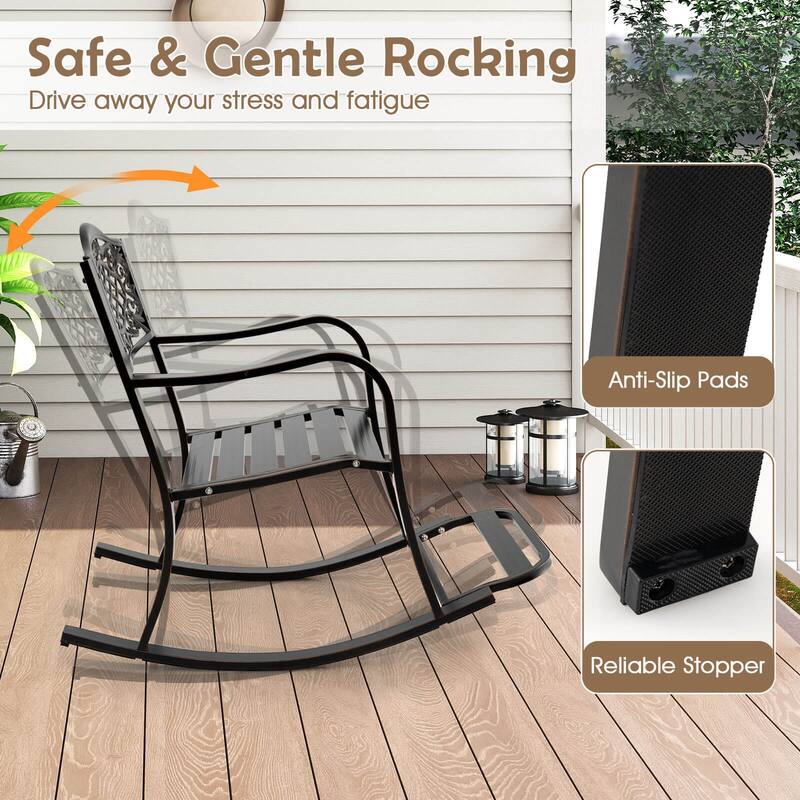 Costway 1/2 PCS Patio Rocking Chair Outdoor Cast Aluminum Rocker with
