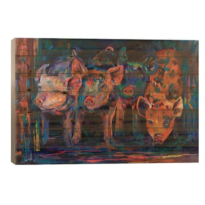 Four Little Pigs Print On Wood by Lindsey Dahl - Multi-Color