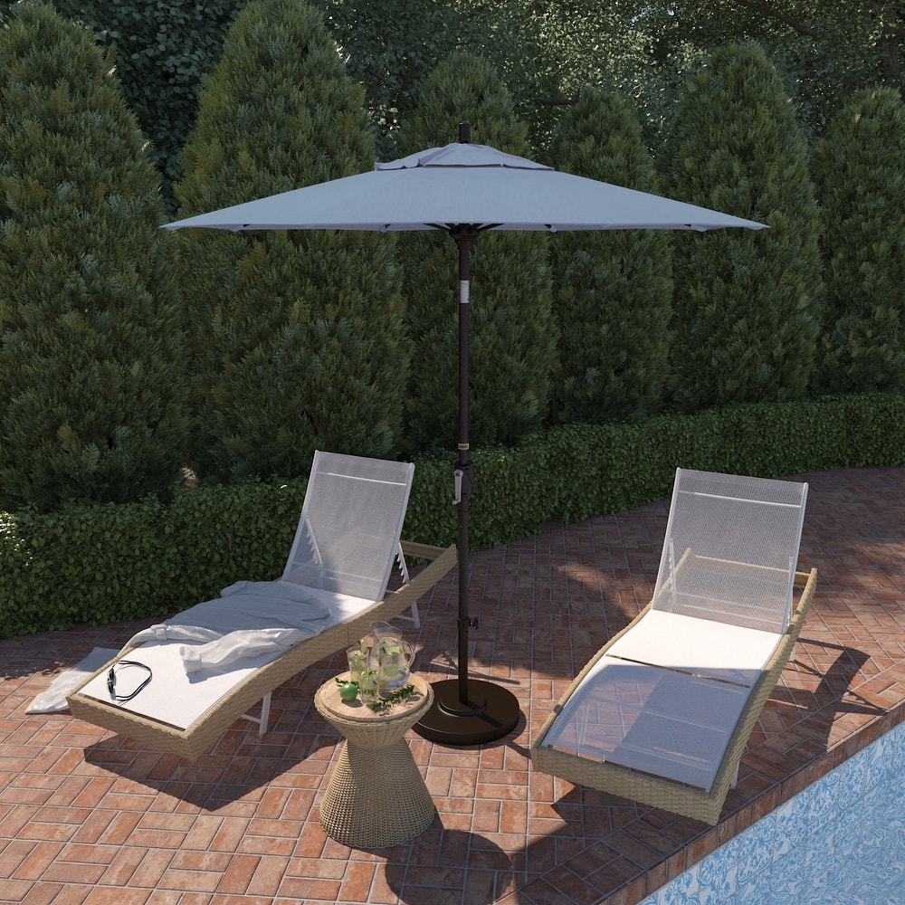California Umbrella 7.5' Round Crank Lift Push Button Tilt Bronze Aluminum Patio Umbrella with Sunbrella Cilantro Fabric