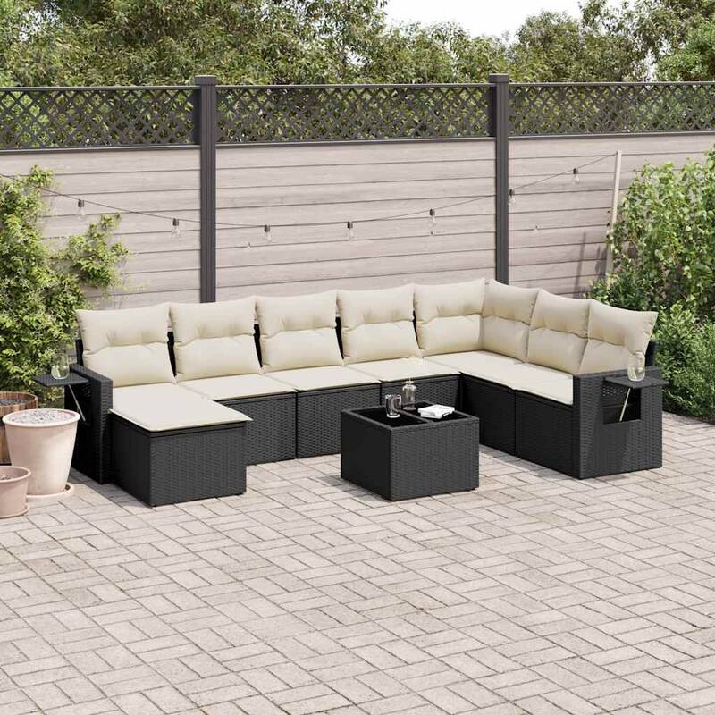 vidaXL Garden Sofa Set Black - 21.7 x 21.7 x 14.6 - Black and cream Large With table