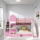 preview thumbnail 2 of 7, Twin Over Twin Size Bunk Bed Kids Bed with 2 Drawers 3 Shelves and Slide, Pink