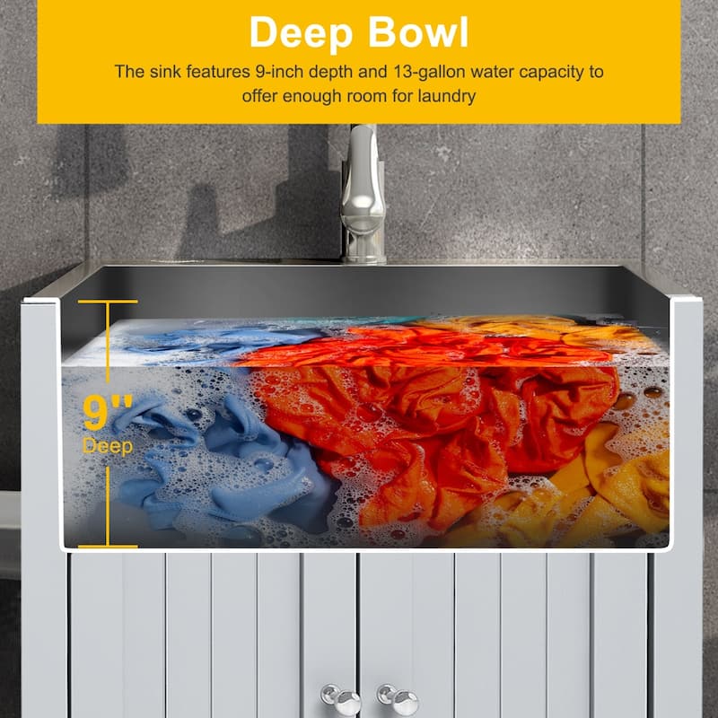24 inch Laundry Cabinet Utility Sink Vanity, Stainless Steel Sink, Faucet and Cabinet Combo