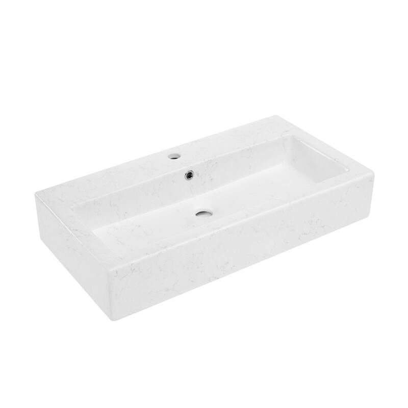 Lausanne Wide Rectangle Wall Hung Sink In Static Marble - 32.25" x 17.3" 5.75" - 32.25" x 17.3" 5.75" - White Marble