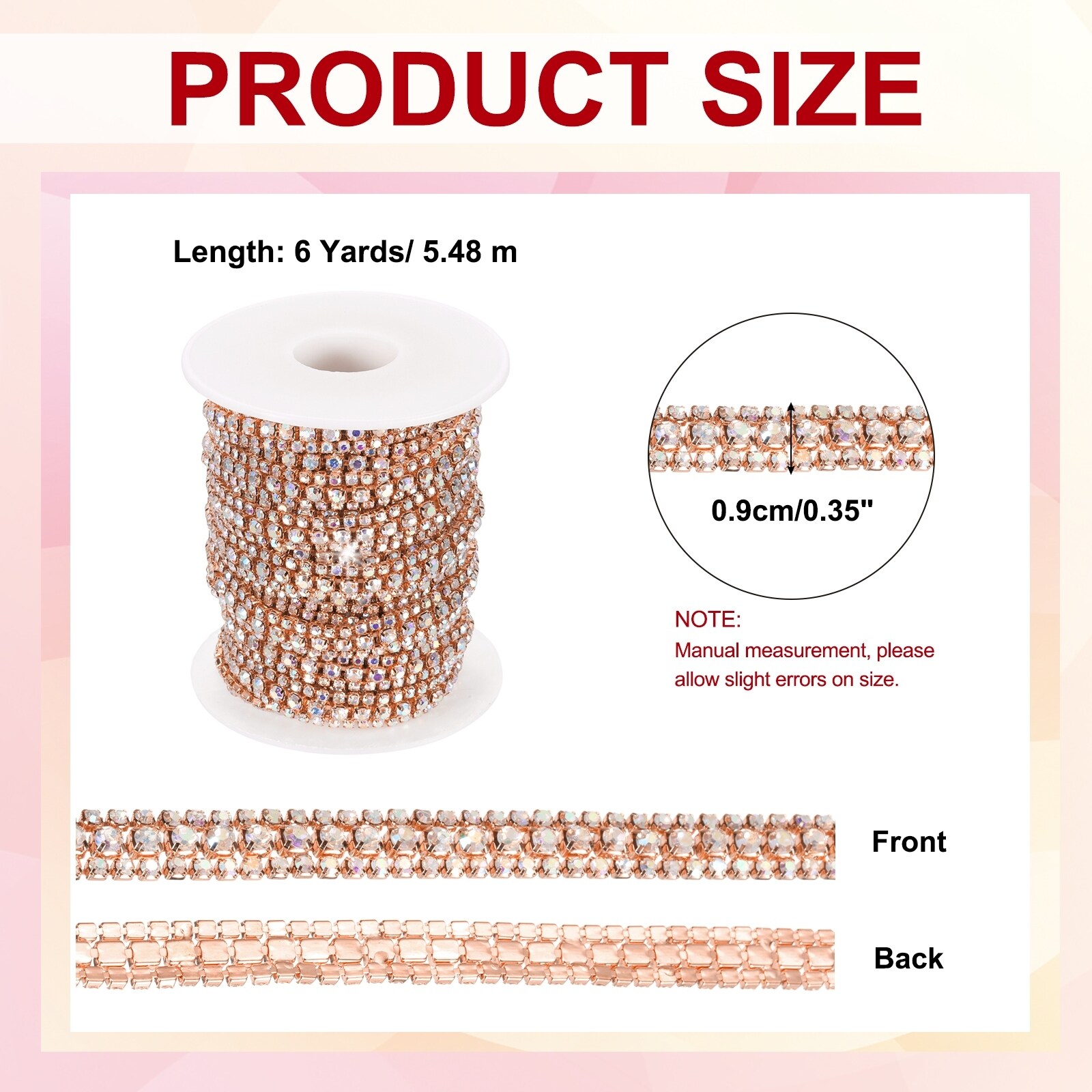 Rhinestone Chain Roll, 3 Rows Crystal Close Chain Bling Sewing Trim Strip for Clothing Crafts