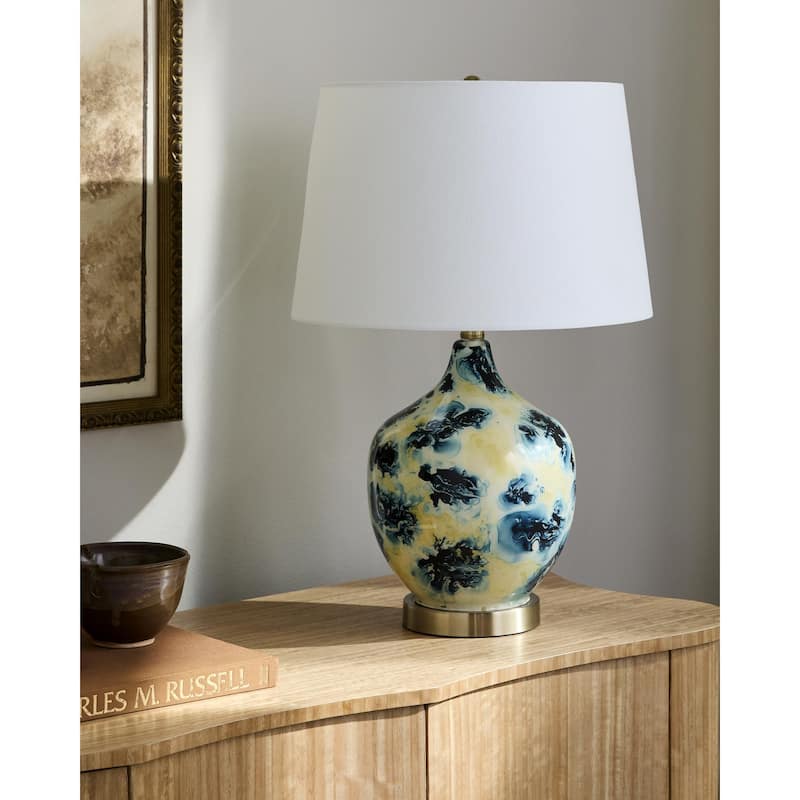 Livabliss Snicarte Traditional Accent Table Lamp - 24"H x 15"W x 15"D - Yellow/White