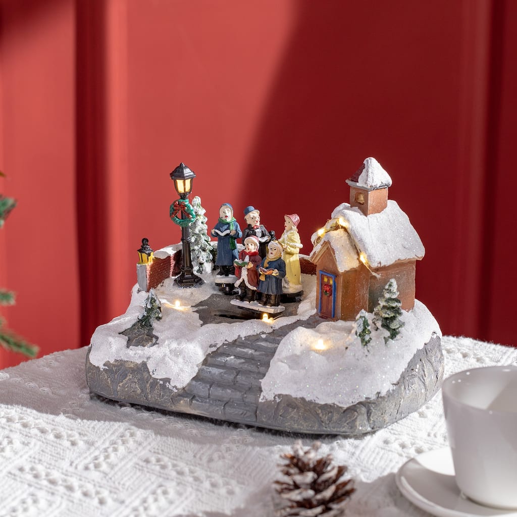 HOMCOM Christmas Village, Choir Animated Winter Wonderland Set with Multicolored LED Light