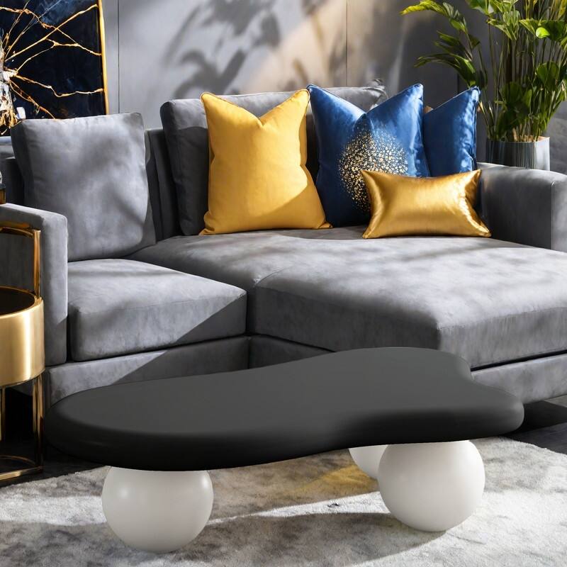 31.5" MDF Cloud-Shaped Coffee Tables - Elegant Irregular Design with 3 Ball Legs, Spacious And Stable Desktop - Black White