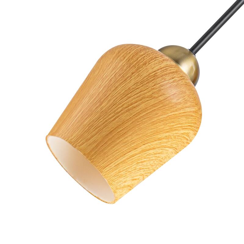 4-Light Black & Gold Y-Shaped Chandelier with Wood-Grain Glass Shades - Dia.22.83-in