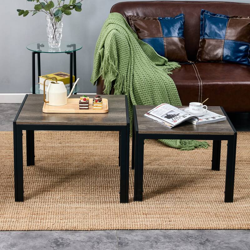 2 Piece Nesting Coffee Table Square Center Table Modern Stacking Table with Metal Frame End Table for Living Room,Bedroom