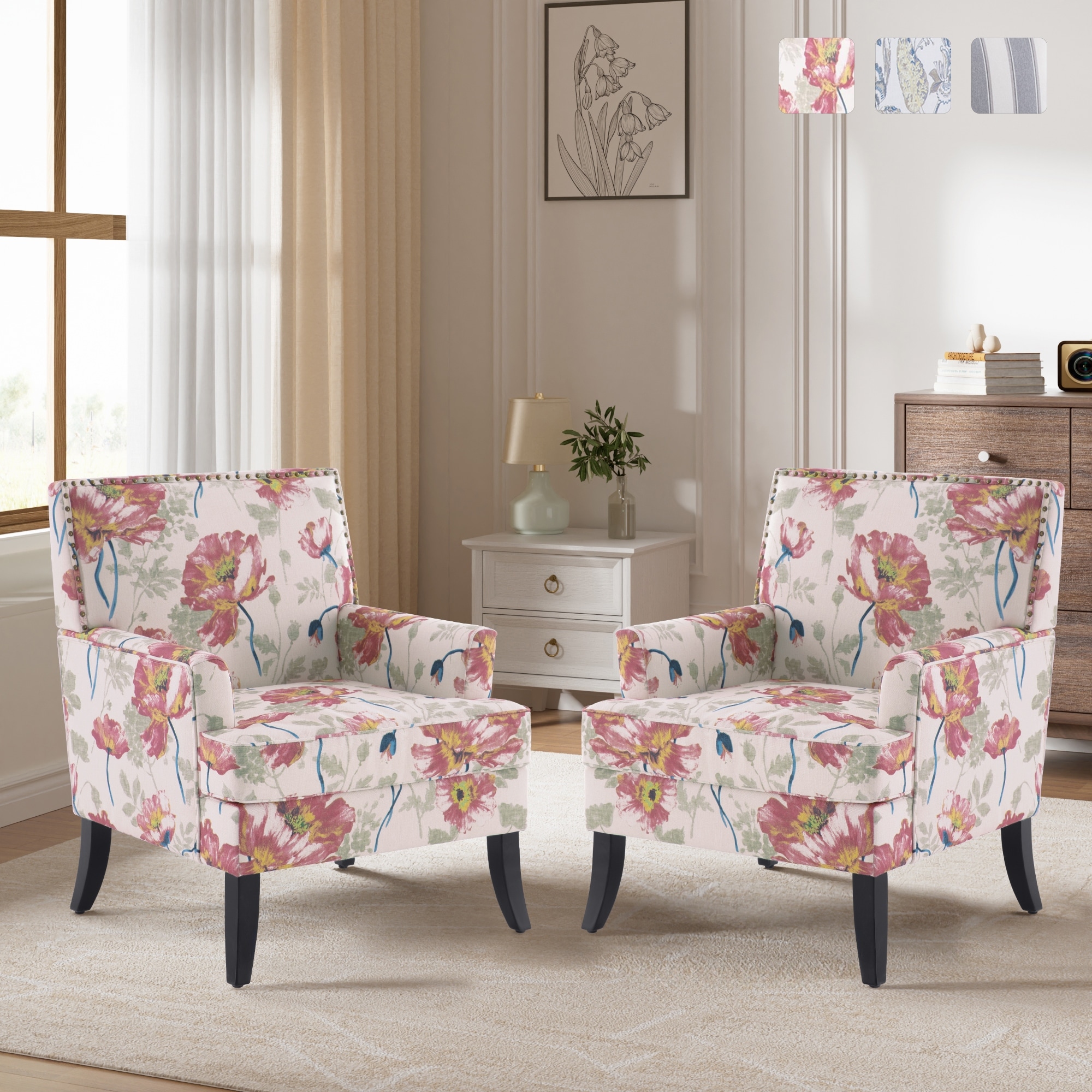 Huimo Armchair Accent Chairs with Nailhead Trim Set of 2