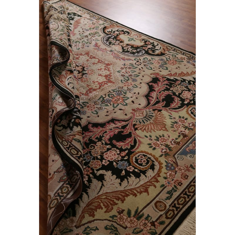 Hand Knotted Oriental 100% Wool Carpet Traditional Floral Brown Aubusson Area Rug - 8' 10'' X 6' 5''