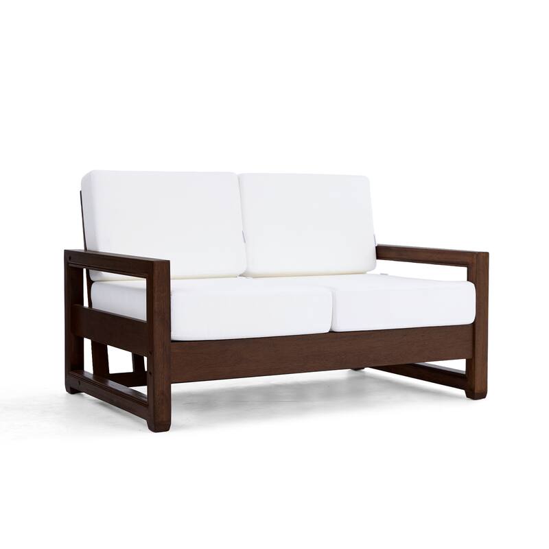 Outdoor Patio Loveseat Table Set Teak Wood with Cushion
