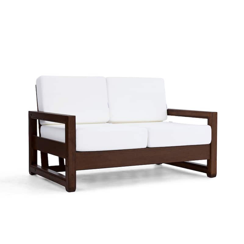 Patio Teak Wood Outdoor Loveseat with Cushion
