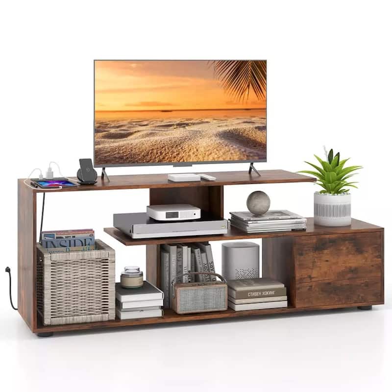 60" TV Stand w/ Charging Station Storage Shelves Industrial - 59"
