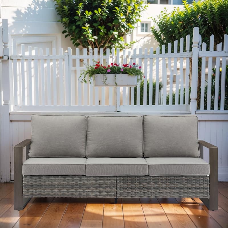 Gymojoy Patio Sofa Wicker High Back Sofa - Grey - Grey