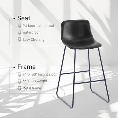FERPIT Bar Stools Set of 2, Faux Leather Counter Height Bar Stools with Back