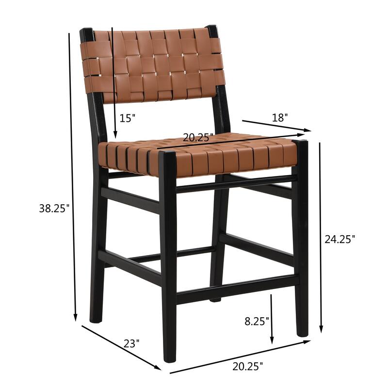 24.25-inch Modern Counter Stools Set of 2, Black PU Leather Seat with Rubberwood Frame
