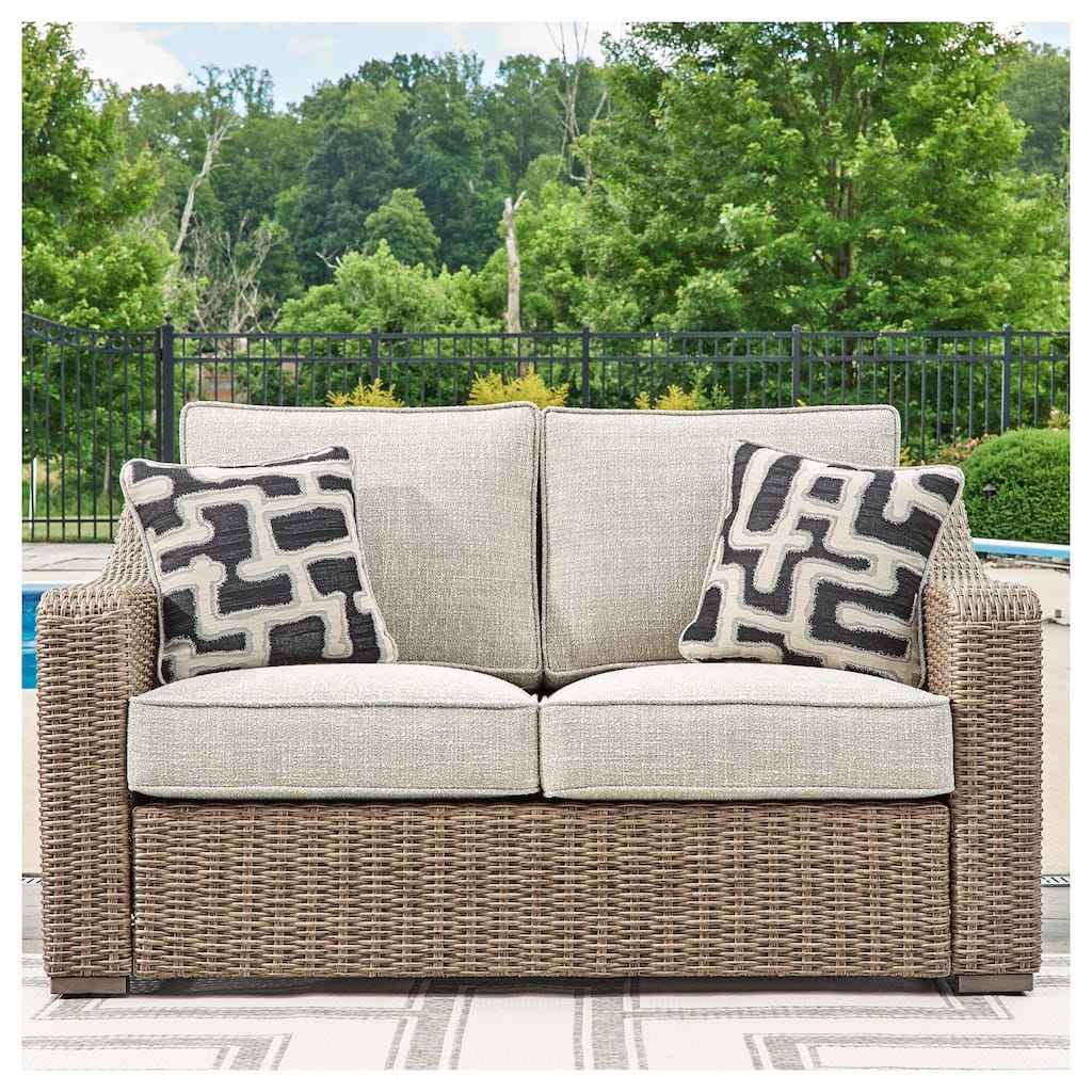 Signature Design by Ashley Beachcroft Beige Outdoor Loveseat with Cushion