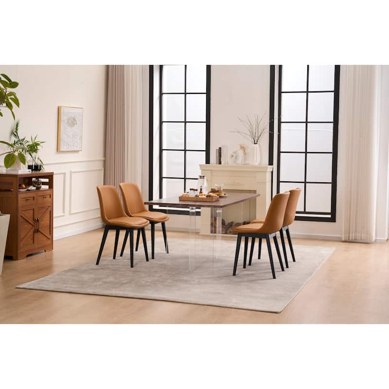 Dining Chair, Set of 4 Modern Kitchen Dining Room Chairs, Plastic Upholstered Dining Accent Chairs with Plastic Leg