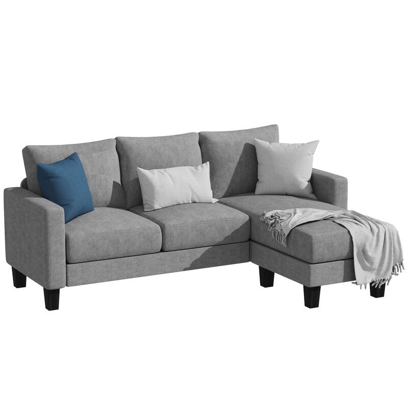 Furniwell Convertible Sectional Sofa Modern Linen Fabric L-Shaped Couch