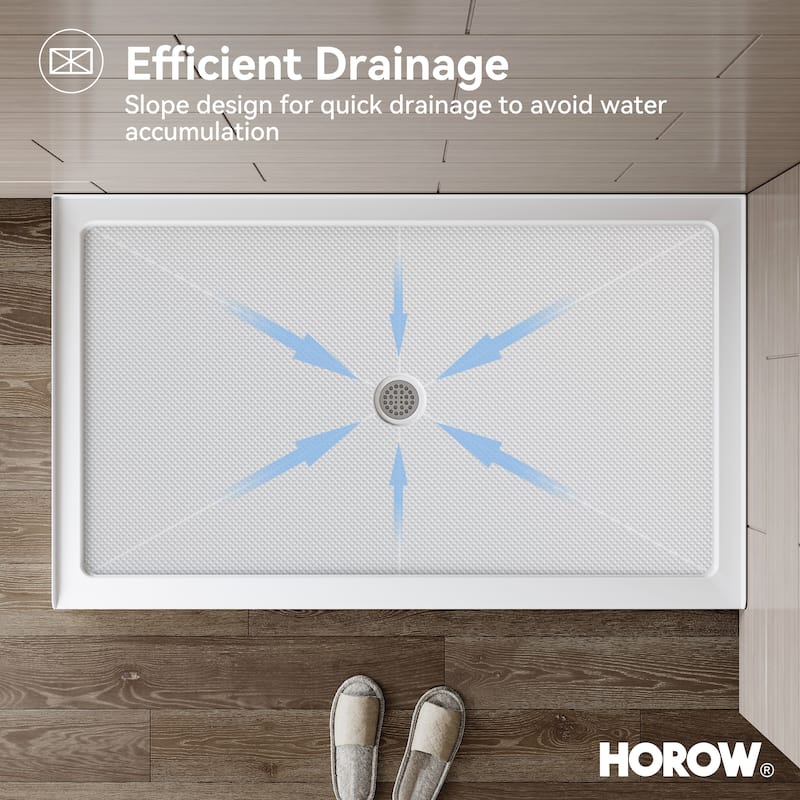HOROW 60 x 36 Inch Alcove Shower Pan Base in White with Center Drain