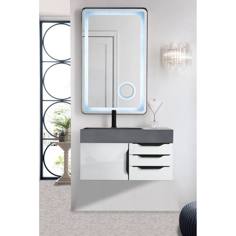 James Martin Vanities Mercer Island 36" Single Vanity, Glossy White with Matte Black Hardware