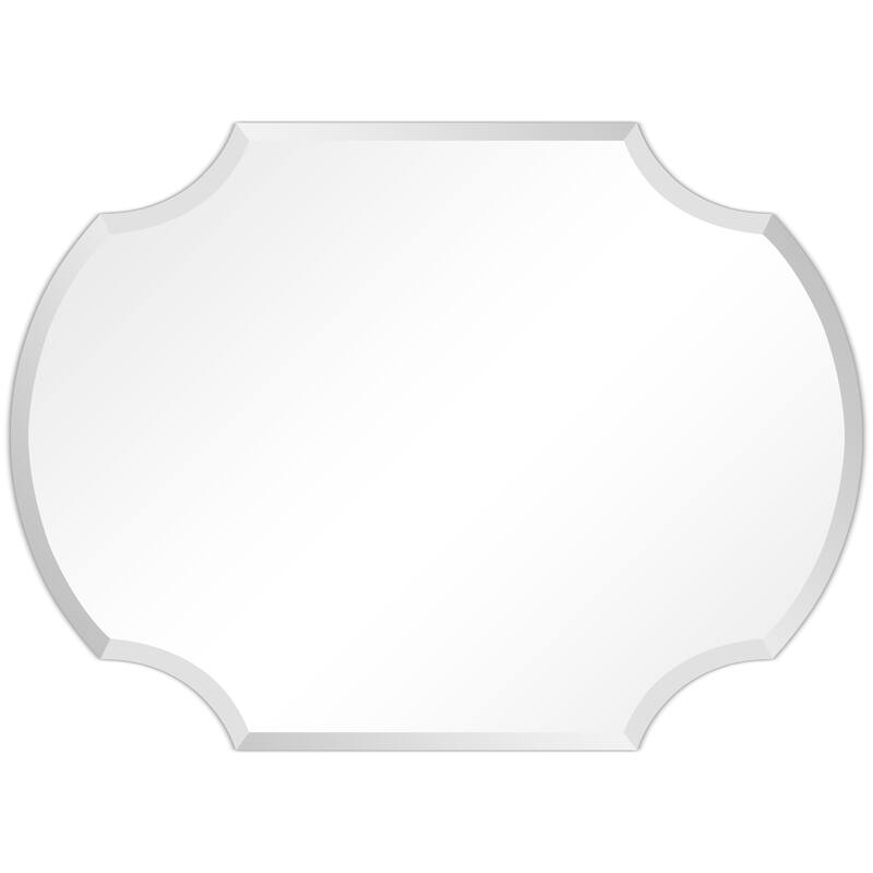 Frameless Beveled Octagonal Scallop Black Matte Finished Wall Mirror, 1" Beveled Rectangular Scalloped Mirror - 28" x 38" x 0.6"