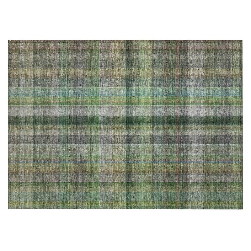 Machine Washable Indoor/ Outdoor Modern Plaid Chantille Rug