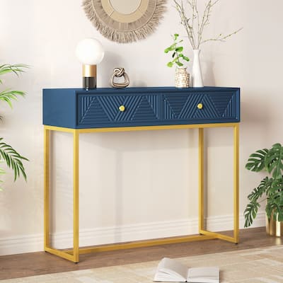 Modern Sleek Console Table with Storage,Navy
