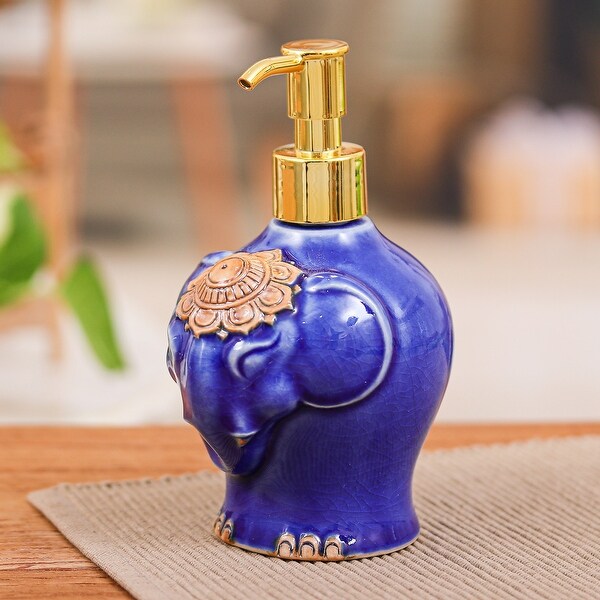 Novica Handmade Twilight Elephant Ceramic Soap Dispenser - Blue