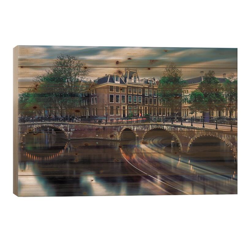 Beautiful Amsterdam Print On Wood by Manjik Pictures - Multi-Color - 18x26x1.5