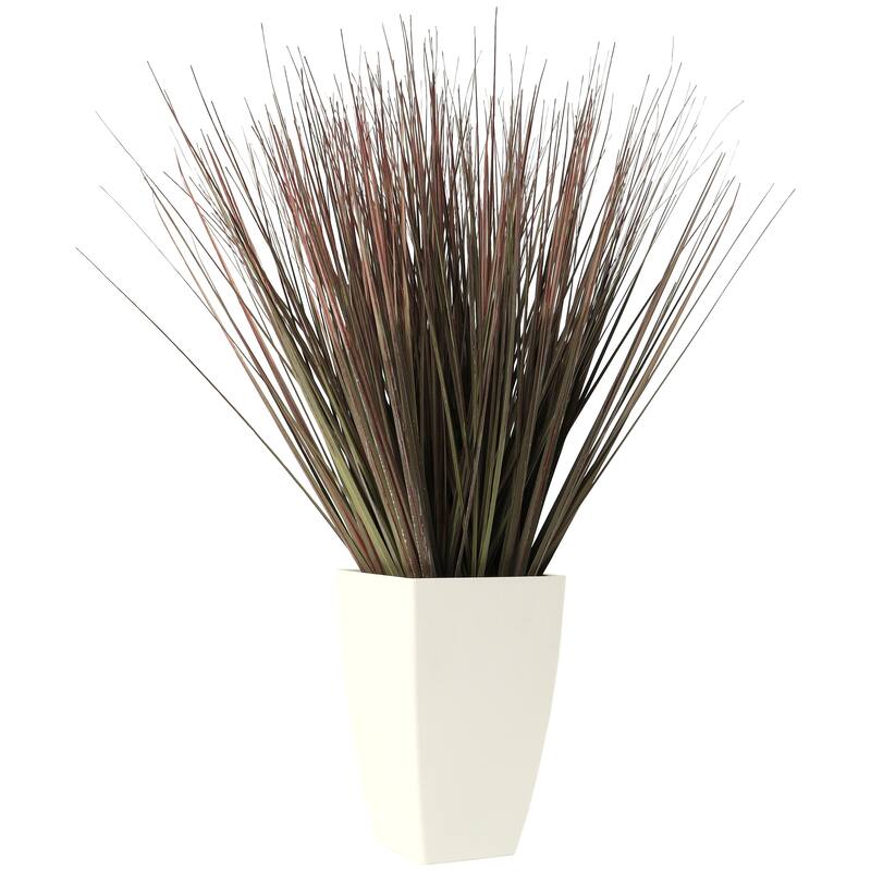 Green Faux Foliage Onion Grass Artificial Plant with White Plastic Pot