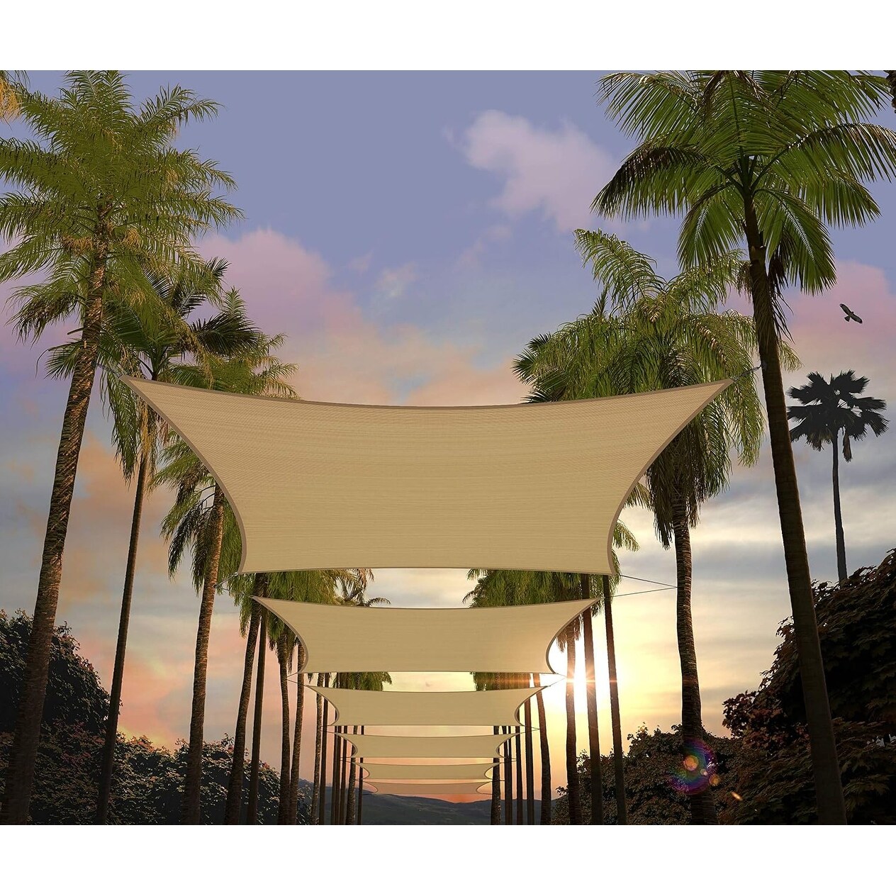 Custom Size 14' x 19' Sand Beige Rectangle Sun Shade Sail, UPF50+, 95% UV Blockage, Water & Air Permeable