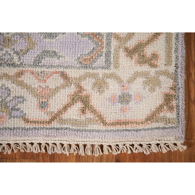 Floral Grey Oushak Runner Rug Hand-knotted Wool Carpet - 2'7"x 7'10"