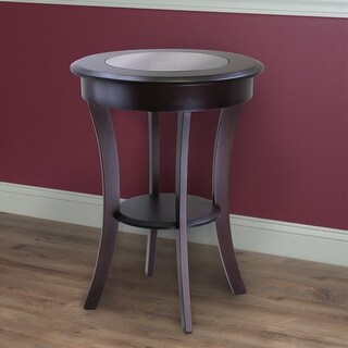 Round Accent Table, Entryway Table Side Table W/ Glass & Curved Legs ...