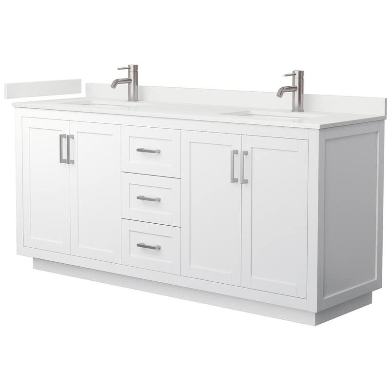 Wyndham Collection WCF292972D-QTZ-UNSMXX Miranda 72" Free Standing - White / White Quartz Top / Brushed Nickel Hardware