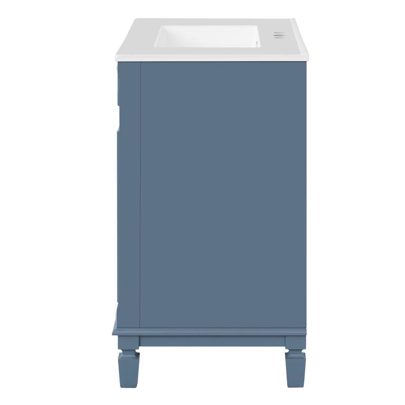 Small Bathroom Vanity with Sink, Freestanding Wood Bathroom Cabinet, Storage Cabinet with 2 Drawers & Adjustable Shelf